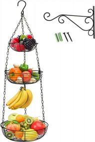 img 4 attached to Организуйте свою кухню с помощью прочной трехъярусной подвесной корзины для фруктов и органайзера для овощей HULISEN'S