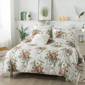 img 4 attached to FADFAY Rose Floral Bedding Set Twin 5 Pcs Bed In A Bag100% Cotton Shabby Vintage Bed Sheet Off White Farmhouse Duvet Cover Romantic& Elegant Ultra Soft Luxury Deep Pocket Flower Sheets - No Comforter