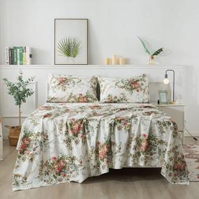 img 1 attached to FADFAY Rose Floral Bedding Set Twin 5 Pcs Bed In A Bag100% Cotton Shabby Vintage Bed Sheet Off White Farmhouse Duvet Cover Romantic& Elegant Ultra Soft Luxury Deep Pocket Flower Sheets - No Comforter