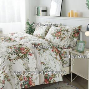 img 3 attached to FADFAY Rose Floral Bedding Set Twin 5 Pcs Bed In A Bag100% Cotton Shabby Vintage Bed Sheet Off White Farmhouse Duvet Cover Romantic& Elegant Ultra Soft Luxury Deep Pocket Flower Sheets - No Comforter
