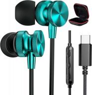 type c wired earbuds with magnetic design,noise cancelling in-ear headphones with microphone for google pixel 7 pro/6/6a, ipad 10 pro 2022, samsung galaxy s22 ultra/s21 fe/s20, oneplus 10t - green logo