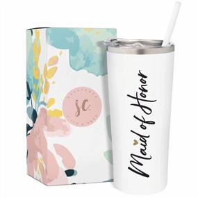 img 4 attached to SassyCups 22Oz Maid Of Honor Vacuum Insulated Stainless Steel Tumbler With Lid And Straw - Perfect Maid Of Honor Proposal Gift For Bridal Party - Will You Be My Maid Of Honor Travel Mug (White)