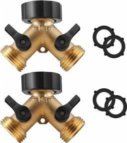 img 4 attached to IPOW Brass 2 Way Garden Hose Splitter With Comfort Grip And Extra Washers - 2 Pack