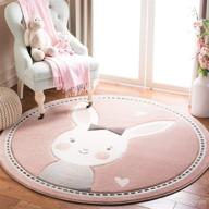 🐰 safavieh carousel kids collection bunny non-shedding pink/ivory round area rug, 3' x 3' - ideal for nursery or playroom decor логотип