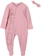 stay warm and stylish: booulfi's baby girl footed pajamas with ruffle jumpsuit and headband logo