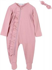 img 4 attached to Stay Warm And Stylish: Booulfi'S Baby Girl Footed Pajamas With Ruffle Jumpsuit And Headband