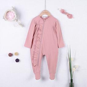 img 3 attached to Stay Warm And Stylish: Booulfi'S Baby Girl Footed Pajamas With Ruffle Jumpsuit And Headband