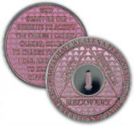 pink triplate 1 year sobriety coin: celebrate your recovery anniversary with aa legacy chip logo