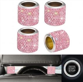 img 4 attached to Crystal Rhinestone Car Headrest Collars And Ignition Button Ring Sticker For Decorative Interior Enhancement - SAVORI Car Accessories Bling Set, 4 Pack In Pink, For SUV And Truck