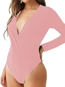 img 3 attached to LINMON Bodysuit Surplice Stretchy Jumpsuit Women's Clothing ~ Bodysuits