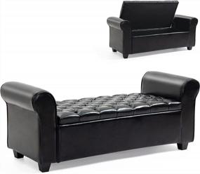 img 2 attached to Leather Upholstered ECOTOUGE Black Ottoman Bench With Storage - Perfect For Bedroom Or Living Room!