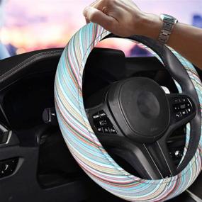 img 3 attached to 🚗 Universal Blue Steering Wheel Cover for Men - 15 inch Sweat Absorption, Coarse Flax Cloth SWC03