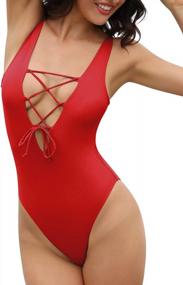 img 4 attached to Turn Heads At The Beach With SHEKINI'S Lace-Up V-Neck High-Cut Swimsuit