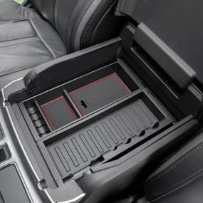 img 2 attached to Увеличьте пространство для хранения с органайзером центральной консоли JDMCAR для Ford F-Series и Expedition (ковшеобразные сиденья) — красная отделка