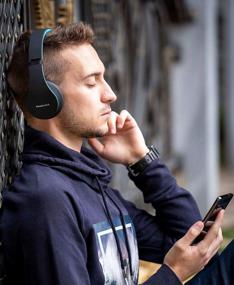 img 3 attached to Wireless Foldable Headphones With Built-In Mic For IPhone, Samsung, LG, IPad - PowerLocus Bluetooth Over-Ear Stereo Headsets (Black/Blue)