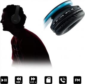 img 1 attached to Wireless Foldable Headphones With Built-In Mic For IPhone, Samsung, LG, IPad - PowerLocus Bluetooth Over-Ear Stereo Headsets (Black/Blue)