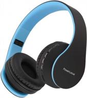 wireless foldable headphones with built-in mic for iphone, samsung, lg, ipad - powerlocus bluetooth over-ear stereo headsets (black/blue) logo