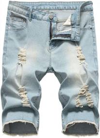 img 3 attached to Men'S PASOK Denim Shorts Stretch Jeans Ripped Short Pants Distressed Casual