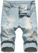 men's pasok denim shorts stretch jeans ripped short pants distressed casual logo