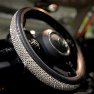 💎 add sparkle to your drive with pinctrot bling bling comfy steering wheel cover - crystal rhinestones, anti-slip diamond leather, universal 15 inch (silver) логотип