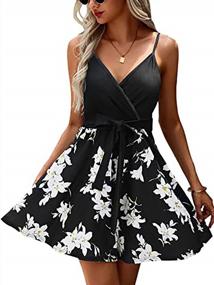 img 4 attached to Women'S V Neck Spaghetti Strap Mini Skater Dress With Floral Print & Belt - CASURESS
