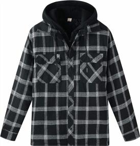 img 4 attached to Men'S Plaid Hooded Flannel Shirt Jacket With Quilted Lining - ZENTHACE Thicken