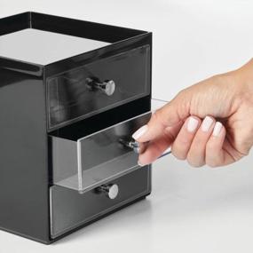 img 1 attached to MDesign органайзер для макияжа Куб для хранения с 3 ящиками для туалетного столика, шкафа, столешницы - вмещает блеск для губ, палитры теней для век, кисти, румяна, тушь - черный / прозрачный