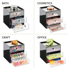 img 2 attached to MDesign Makeup Organizer Storage Station Cube With 3 Drawers For Bathroom Vanity, Cabinet, Countertops - Holds Lip Gloss, Eyeshadow Palettes, Brushes, Blush, Mascara - Black/Clear