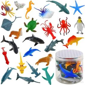 img 4 attached to 24-Pack Mini Ocean Sea Animal Model Toys for Kids - Underwater Life Figures for Bath Play (Shark, Blue Whale, Starfish, Crab, etc.)