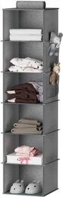 img 4 attached to 6-Shelf Hanging Closet Organizer And Storage By YOUDENOVA - Sturdy Bamboo Structure Cloth Organizer For Sweaters, 11.8” X 11.8” X 47.2” In Light Grey