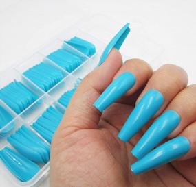 img 2 attached to Blue Long Ballerina Press-On Nails - 100-Piece Colored Coffin Shaped False Tips For Women And Teen Girls