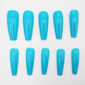 img 3 attached to Blue Long Ballerina Press-On Nails - 100-Piece Colored Coffin Shaped False Tips For Women And Teen Girls
