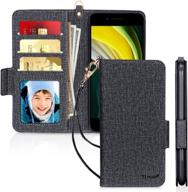 handmade flip folio wallet case with rfid blocking, card slots, and detachable hand strap for iphone se 2020/7/8, by skycase - 4.7" black iphone case logo