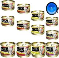 🐱 fussie cat premium canned grain free wet cat food variety bundle with hs pet food bowl - pack of 12 cans (tuna & ocean fish, tuna & salmon, tuna & shrimp, tuna & chicken) - 2.82 oz logo