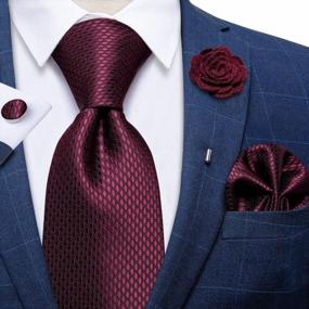 img 3 attached to Enhance Your Style With DiBanGu'S Stylish Silk Tie Set: Woven Handkerchief, Necktie, And Lapel Pin In Paisley, Plaid, Solid, And Floral Designs