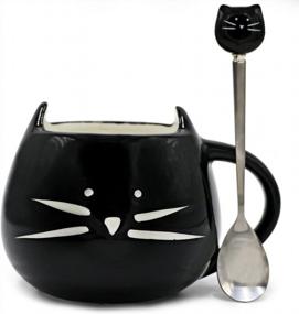 img 4 attached to 🐱 Teagas Cute Cat Mug 12 oz - Adorable Black Kitty Ceramic Mug with Cute Cat Spoon, Perfect Gift for Crazy Cat Lady