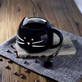 img 1 attached to 🐱 Teagas Cute Cat Mug 12 oz - Adorable Black Kitty Ceramic Mug with Cute Cat Spoon, Perfect Gift for Crazy Cat Lady