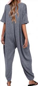img 2 attached to Women'S V-Neck Jumpsuit With Half Sleeves And Long Baggy Pants In Solid Colors And Beam Foot Style
