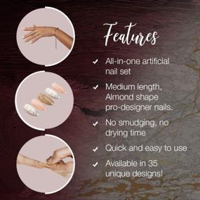 img 1 attached to DIY Press-On Nails - Ardell Nail Addict Premium Artificial Nail Set In Pink Marble & Gold, 24-Pc Medium-Length Almond Shape, Quick And Easy Application With Glue, Cuticle Stick And Nail File