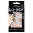 diy press-on nails - ardell nail addict premium artificial nail set in pink marble & gold, 24-pc medium-length almond shape, quick and easy application with glue, cuticle stick and nail file logo