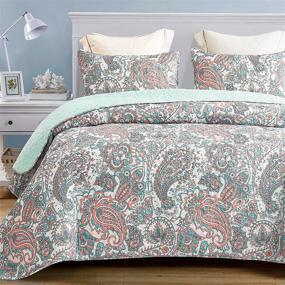 img 4 attached to Queen Size Paisley Quilt Set By Exclusivo Mezcla: Colorful Lightweight Quilted Bedspread, Coverlet, And Bedding With Blue And White Print Pattern (92X96)