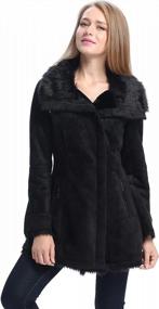 img 2 attached to Женское прогулочное пальто BGSD черного цвета из искусственной овчины с асимметричной молнией спереди - большой размер