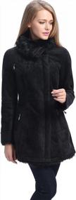 img 3 attached to Женское прогулочное пальто BGSD черного цвета из искусственной овчины с асимметричной молнией спереди - большой размер