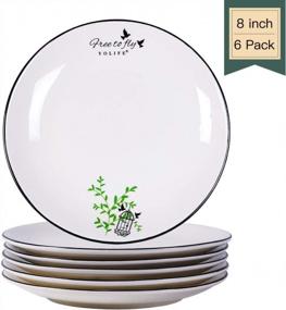 img 1 attached to Add A Touch Of Elegance To Every Meal With YOLIFE'S 8 Inch Porcelain Salad & Dessert Plate Set - Birds House Free To Fly - Set Of 6