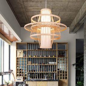 img 2 attached to TFCFL Bamboo Pendant Light Modern Lattice Wicker Rattan Ceiling Chandelier With Hollow Lampshade For Personality Bar, Coffee Shop, Restaurant (Bulb Not Included)