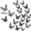 3d butterfly wall decor 72pcs, 3 sizes & styles removable stickers mural for party cake decoration metallic fridge kids bedroom nursery classroom wedding diy gift (black) logo