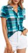plaid v neck short sleeve button down summer shirts for women - perfect casual tops logo