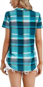img 1 attached to Plaid V Neck Short Sleeve Button Down Summer Shirts For Women - Perfect Casual Tops