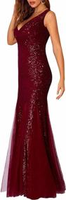 img 3 attached to Cilucu Women Sequin V-Neck Maxi Prom Dress Tutu Sleeveless Bodycon Mermaid Wedding Gown