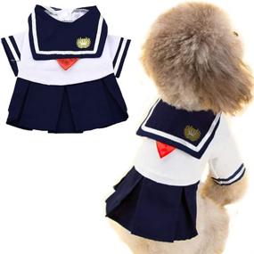 img 4 attached to 🐶 ANIAC Navy Captain Pet Suit: Cute Sailor Costume with Red Bow-Knot Skirt for Cats and Dogs